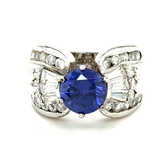 925 Blue/White Cz Ring - Picture 1 of 11